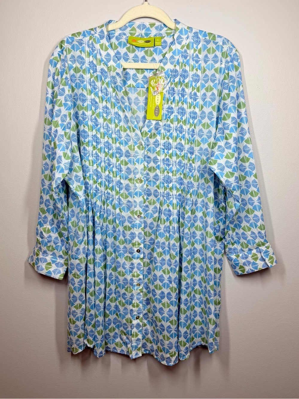 NWT rockflowerpaper Callie Ocean Pintuck Cotton Tunic Top XL Coastal/Beach